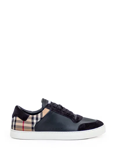 Burberry Stevie Leather & Canvas Check Sneaker In Black