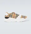 Burberry Beige And White Low Top Sneakers With Vintage Check Print And Rubber Sole In Canvas And Leather Man In Beige