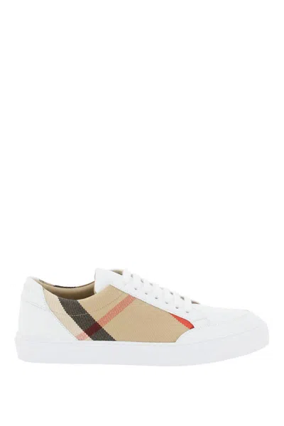 Burberry White Check Arthur Trainers In Beige