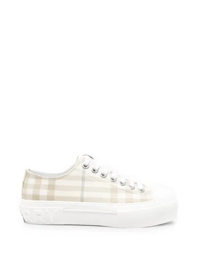 Burberry Cotton Lace-up Round-toe Sneakers With Embossed Heel Logo In Neutral
