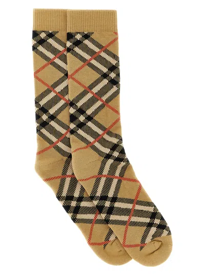 Burberry Check Socks In Brown