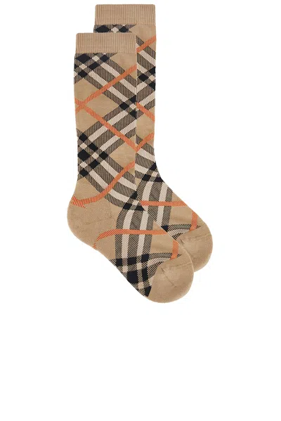 Burberry Embroidered Stretch Cotton Blend Socks In Sand