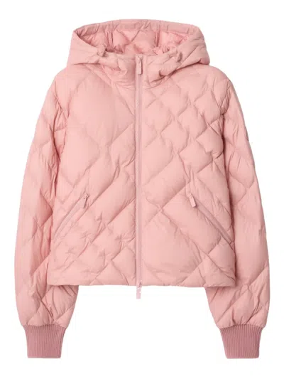 BURBERRY 格纹缝线连帽蓬松夹克