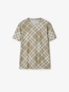 Burberry Check Stretch Cotton Blend T-shirt In Dark Hunter/white
