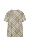 Burberry Check Stretch Cotton Blend T-shirt In Dark Hunter/white