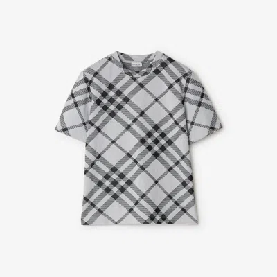 Burberry Check Stretch Cotton-blend T-shirt In Gray