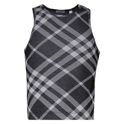 Burberry Check Stretch Cotton Blend Tank Top In White