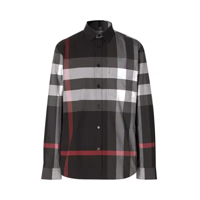 Pre-owned Burberry Check Stretch Cotton Poplin Shirt 'charcoal' | Black | Men's Size Xs
