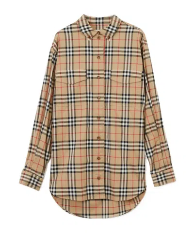 Burberry Check Stretch Cotton Shirt In Multi