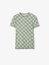 Burberry Womens Check-print Frilled Stretch-cotton T-shirt Breeze Ip Check In Breeze