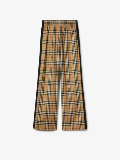 Burberry Check Stretch Cotton Trousers In Brown