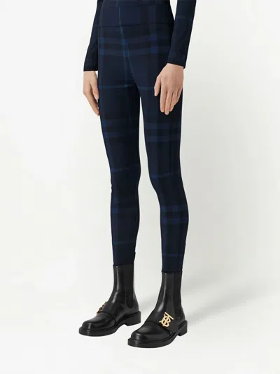 Burberry Check Stretch Leggings In Blue