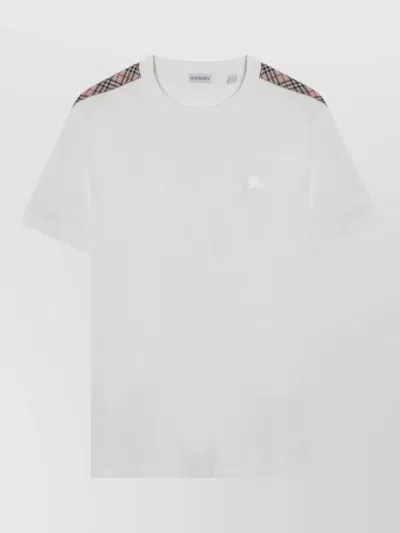 Burberry White T-shirt With Check-patterned Stripe Men In Neutral