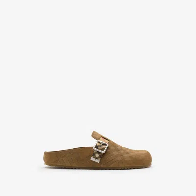 Burberry Check Suede Urchin Clogs In Brown