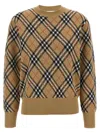 Burberry Beige Crewneck Sweater With Check Motif In Wool And Mohair Woman