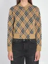 Burberry Cropped Check Knit Sweater With Ribbed Details In Multi