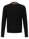 Burberry Crew Neck Knitwear With Distinctive Patterned Collar In Black