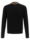 Burberry Crew Neck Knitwear With Distinctive Patterned Collar In Black