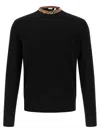 Burberry Crew Neck Knitwear With Distinctive Patterned Collar In Black