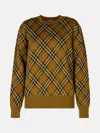 Burberry Check Wool Blend Knit Crewneck Sweater In Beige