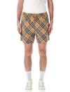 Burberry Beige Swim Trunks With Check Motif In Polyamide Man