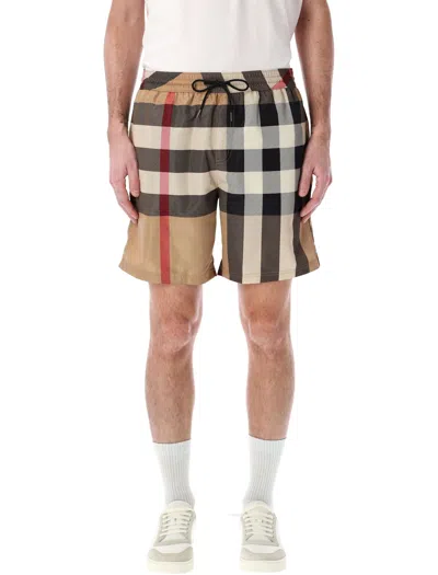 Burberry Check Swim Shorts In Beige