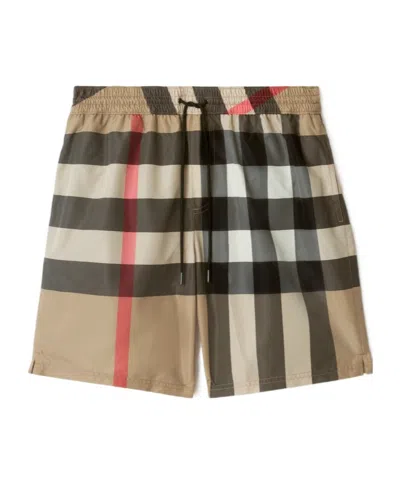 Burberry Check Swim Shorts In Archives Beige