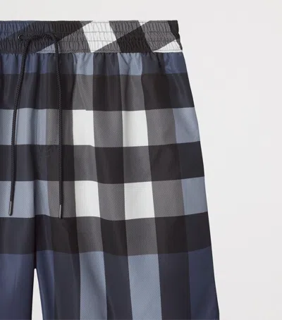 Burberry Check Swim Shorts In Blue