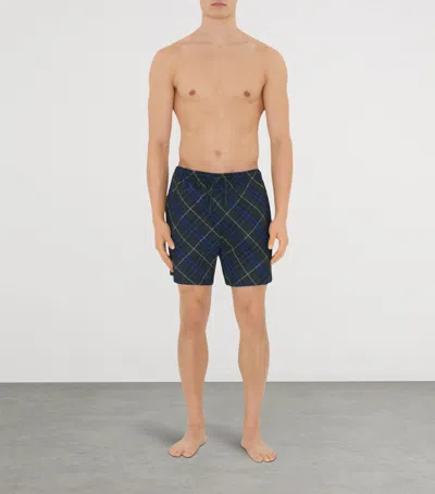 Burberry Check Swim Shorts In Blue