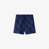 Burberry Check Pattern Swim Shorts With Drawstring Waist In Bright Navy