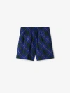 Burberry Check Pattern Swim Shorts With Drawstring Waist In Bright Navy