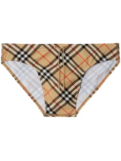Burberry Beige Speedo With Check Motif In Polyamide Man In Sand