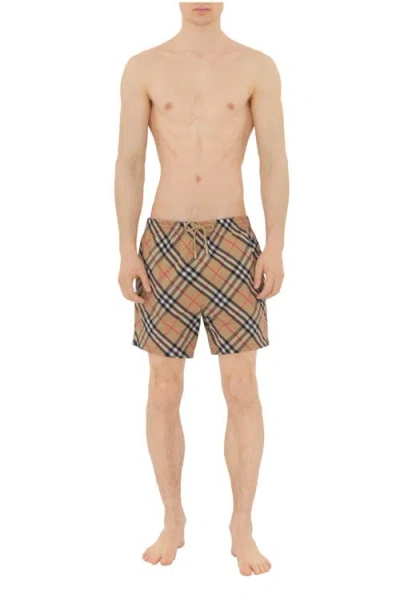Burberry Check Swim Shorts In Brown