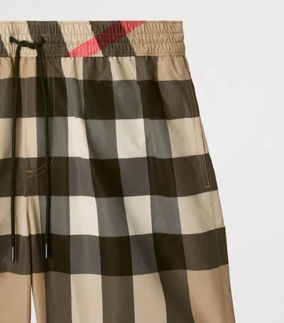 Burberry Check Swim Shorts In Sand