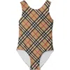 Burberry Round-neck Checked Swimsuit In Archive Beige