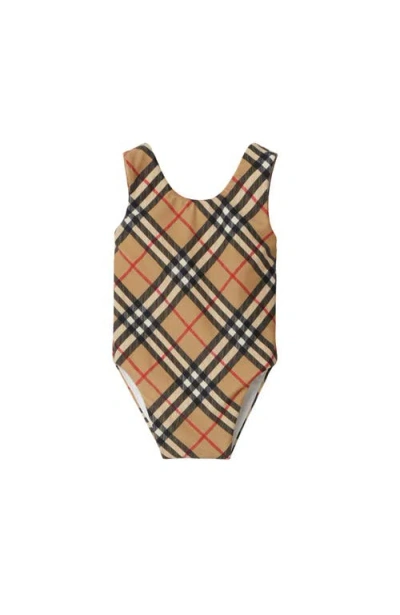 Burberry Babies' Girl's Tirza Bias Check One-piece Swimsuit In Beige