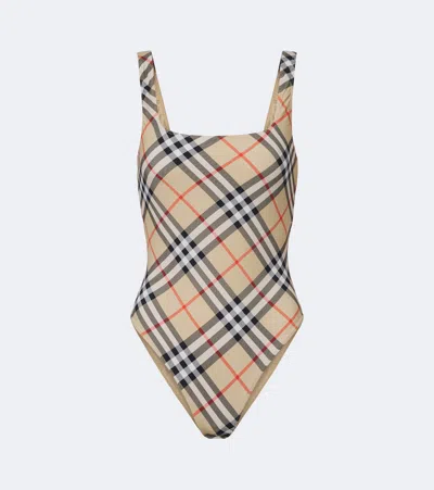 Burberry Check Swimsuit In Beige