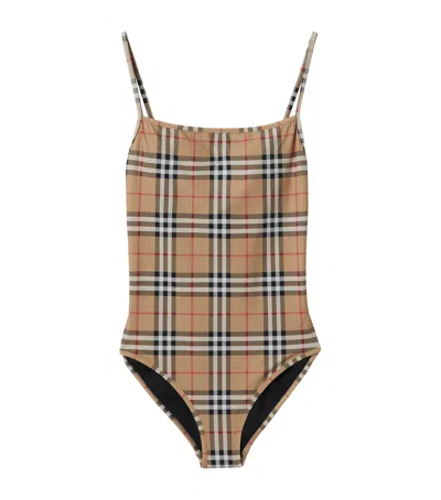 Burberry Check Swimsuit In Beige
