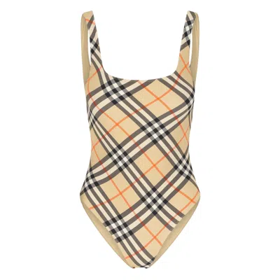 Burberry Check Swimsuit In Multi