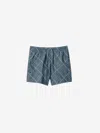 Burberry Check Pattern Swim Shorts With Drawstring Waist In Navy Blue