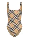Burberry Scoop Neckline Sleeveless Checkered Beach Bodysuit In Neutral