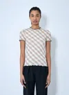 Burberry Womens Check-print Frilled Stretch-cotton T-shirt Breeze Ip Check In Beige