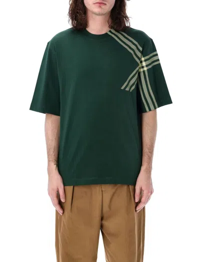 Burberry Check Sleeve Cotton T-shirt In Green