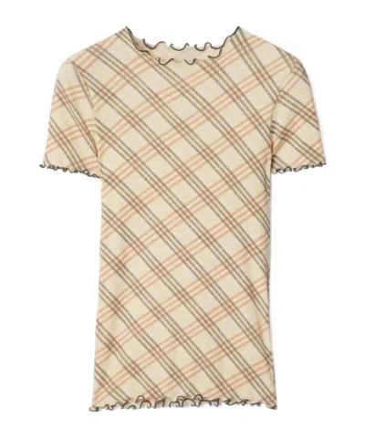 BURBERRY BURBERRY CHECKED LETTUCE HEM CREWNECK T-SHIRT