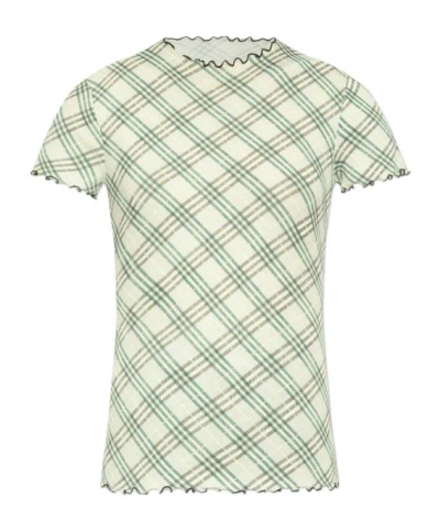BURBERRY BURBERRY CHECKED LETTUCE HEM CREWNECK T-SHIRT