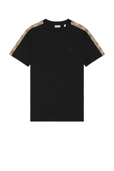 Burberry Logo-embroidered Checked Jacquard-trimmed Cotton-jersey T-shirt In Black