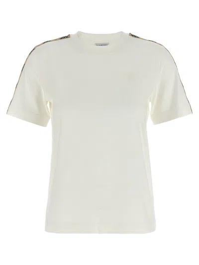 Burberry White Cotton Check Trims T-shirt In Beige