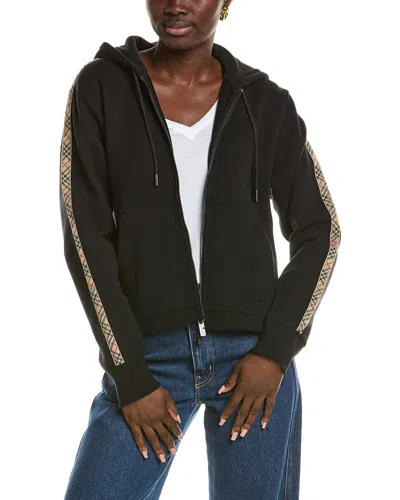 Burberry Check Tape Zip Hoodie In Black