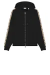 Burberry Ekd Embroidered Check Trim French Terry Full Zip Hoodie In Black