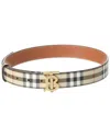 Burberry Check And Leather Tb Belt In Beige